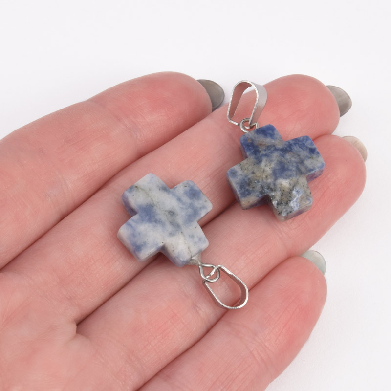 Підвіска Хрест, Натур. камінь Содаліт, 20х16х7 мм (POD-057962)