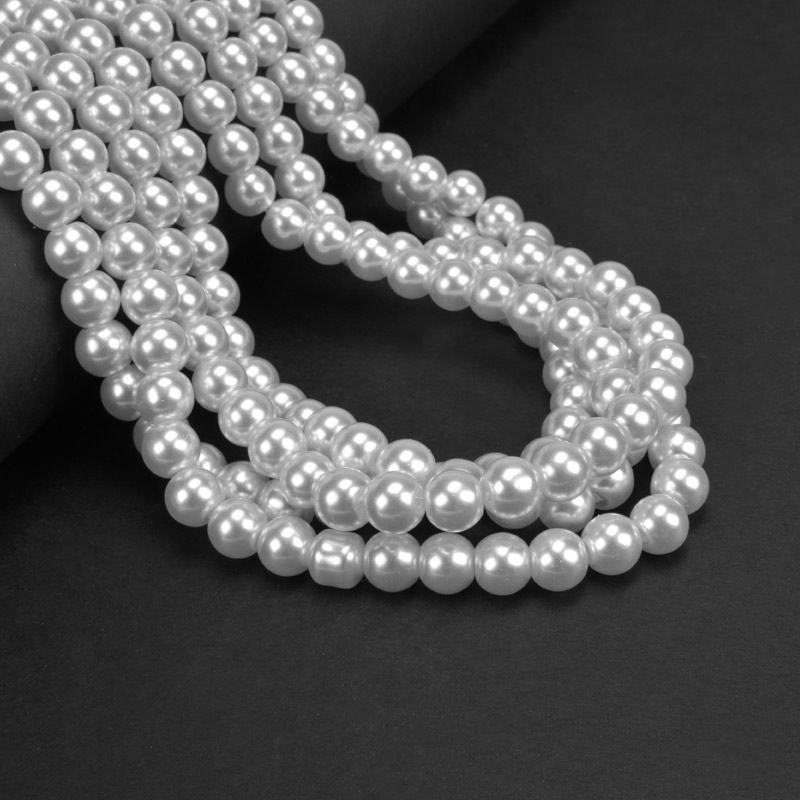 Намистини скляні Перли, 8 мм, Білі, Круглі (BUS-052117)