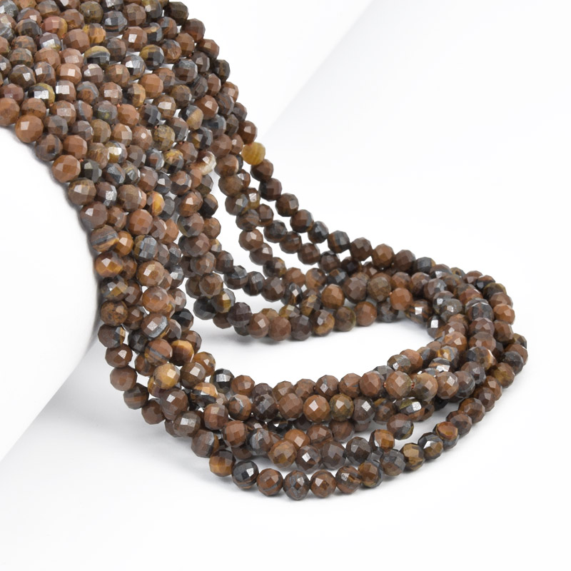 Намистини Тигрове око, Натур. камінь, 3,5 мм, Круглі грановані (BUS-058191)