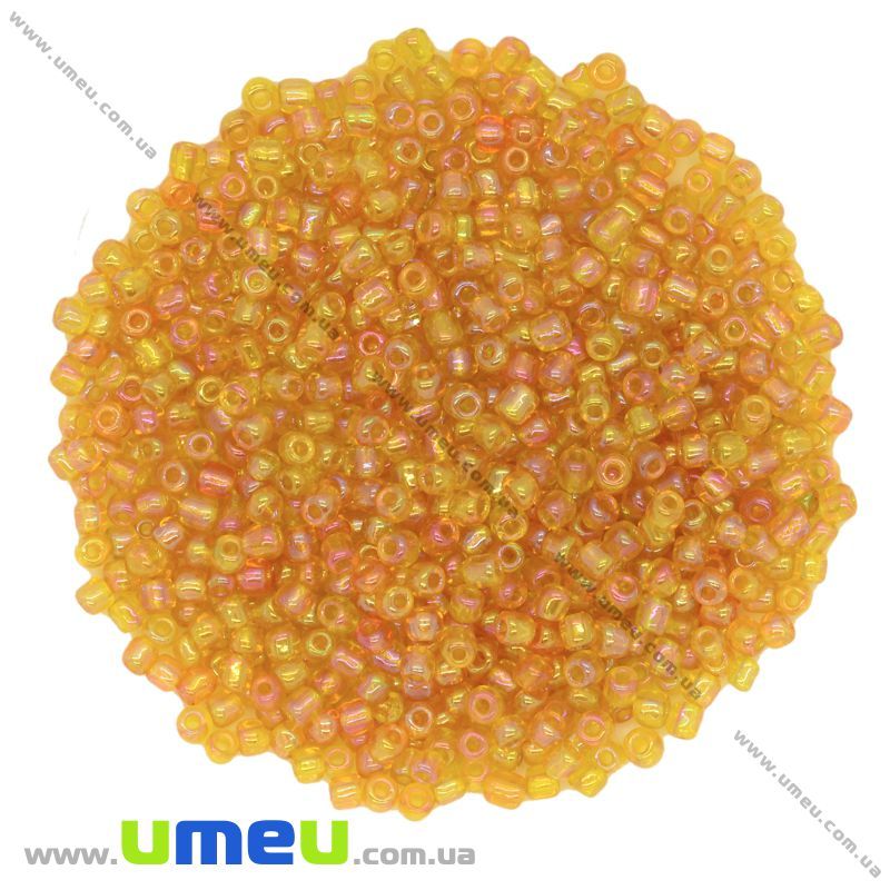 Бісер китайський середній, 8/0, Помаранчевий АВ прозорий, 3 мм (BIS-009059)