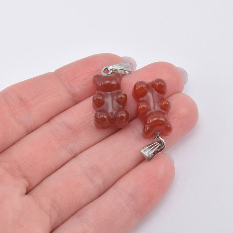 Підвіска Ведмедик, Натур. камінь Сердолік, 22х11х7 мм (POD-058661)