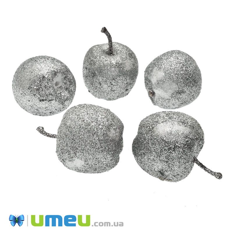 Яблоко в глиттере УЦЕНКА, 35х31 мм, Серебристое (DIF-047891)