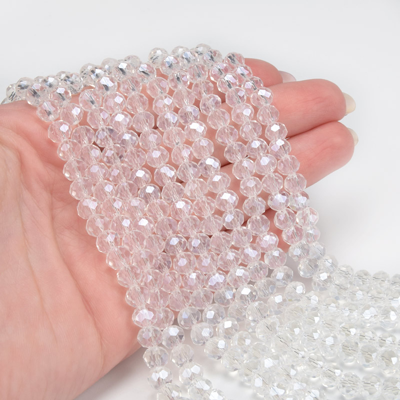 Намистини ронделі, 6х5 мм, Прозорі з покриттям (BUS-057102)