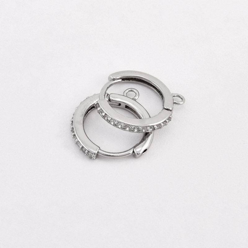 Швензы круглые, Латунь с покрытием Родий, Стразы куб. цирконий, 17х15х2 мм (OSN-059026)