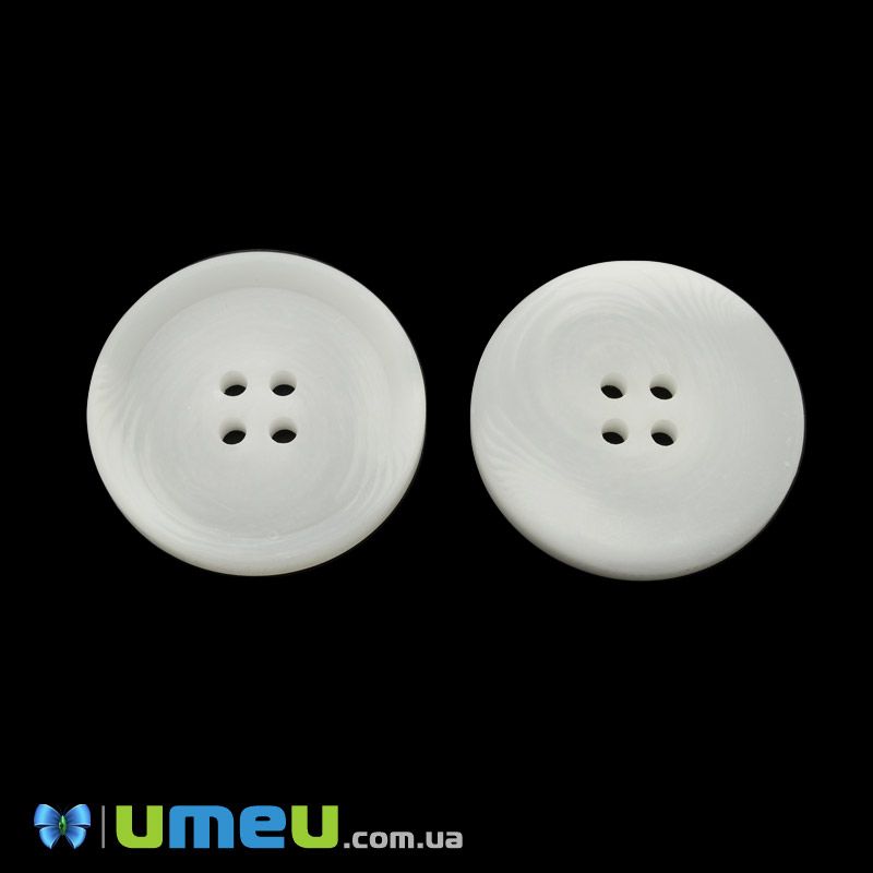 Гудзик пластиковий Круглий, 30 мм, Білий (PUG-046365)