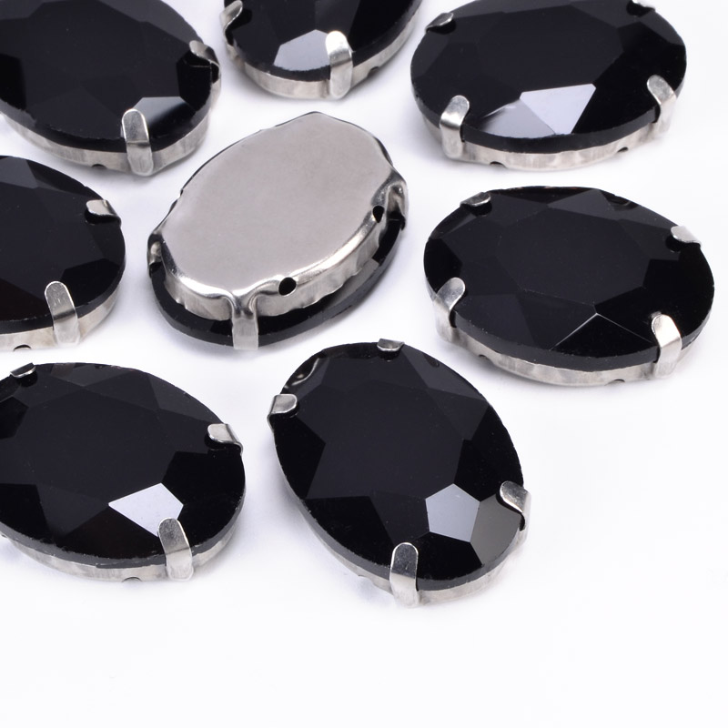 Шатон овальний 25х18 мм, Темне срібло, Чорний (KAB-053004)