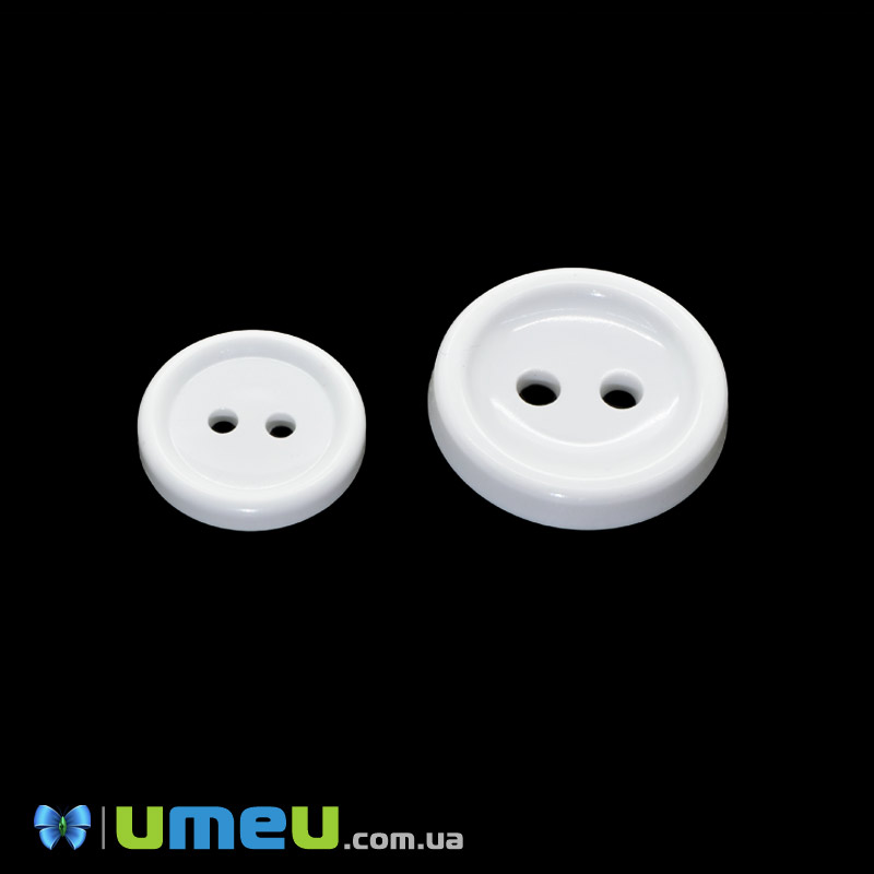 Гудзик пластиковий Круглий, 15 мм, Білий (PUG-047952)