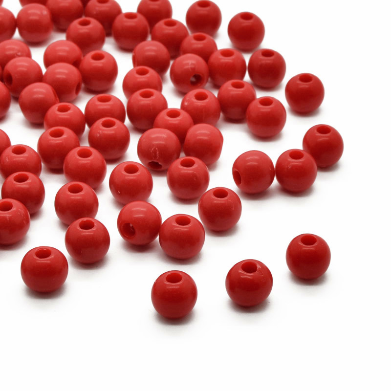 Намистини для сумок ОПТ, Пластикові, Круглі, 6 мм, Червоні (BUS-059575)