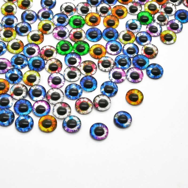 Кабошони скляні з принтом Око, 8 мм, Круглі, Мікс (KAB-051893)