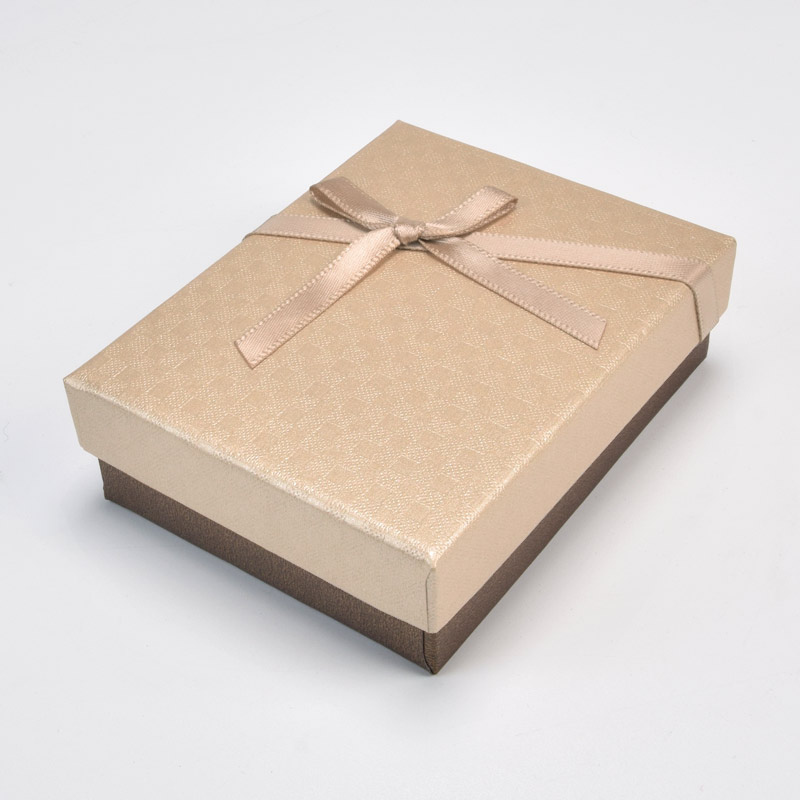 Подарункова коробочка Прямокутна з бантиком, 9х7х2,5 см, Бежева (UPK-056832)
