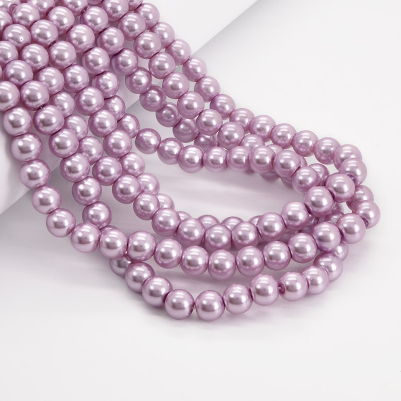 Намистини скляні Перли, 8 мм, Рожеві, Круглі (BUS-052109)