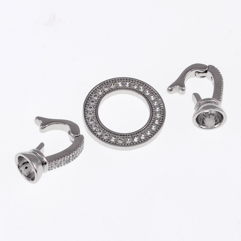 Застёжка, 32х16 мм, Латунь с покрытием Родий, Куб. цирконий (ZAM-055435)