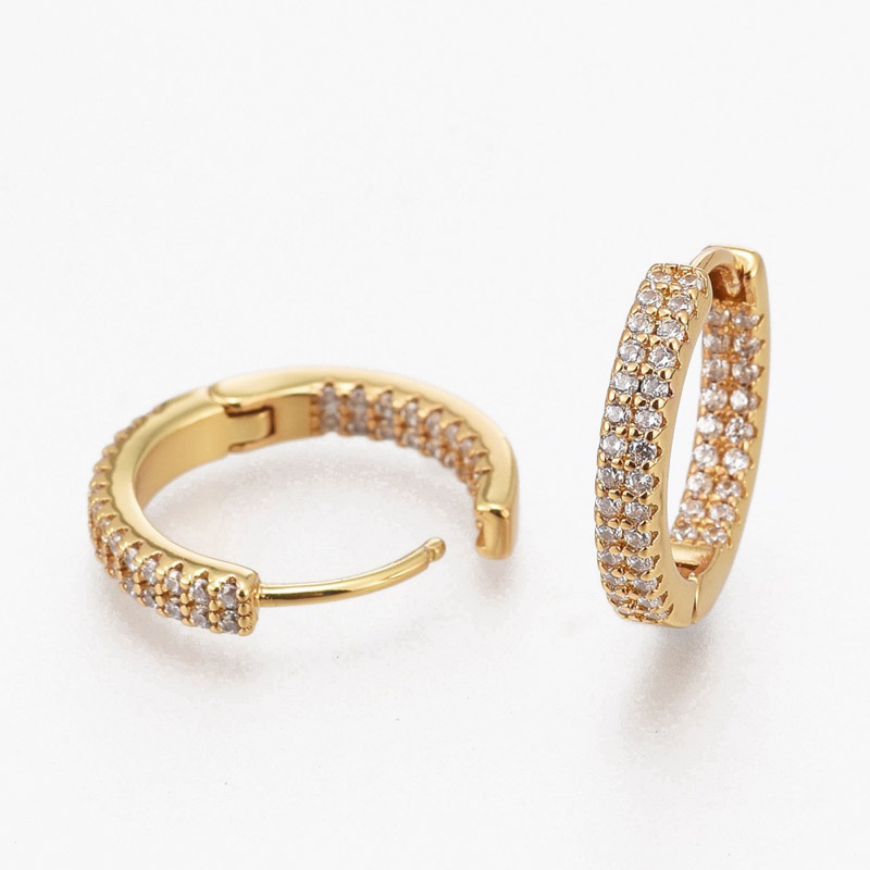 Сережки-кільця Huggie, Латунь з покриттям 18 kt, Стрази куб. цирконій, 16х3 мм (OSN-053101)