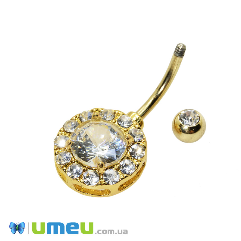 Серьга для пирсинга пупка из нерж. стали, Золото, 29х13 мм, Белая (OSN-048050)