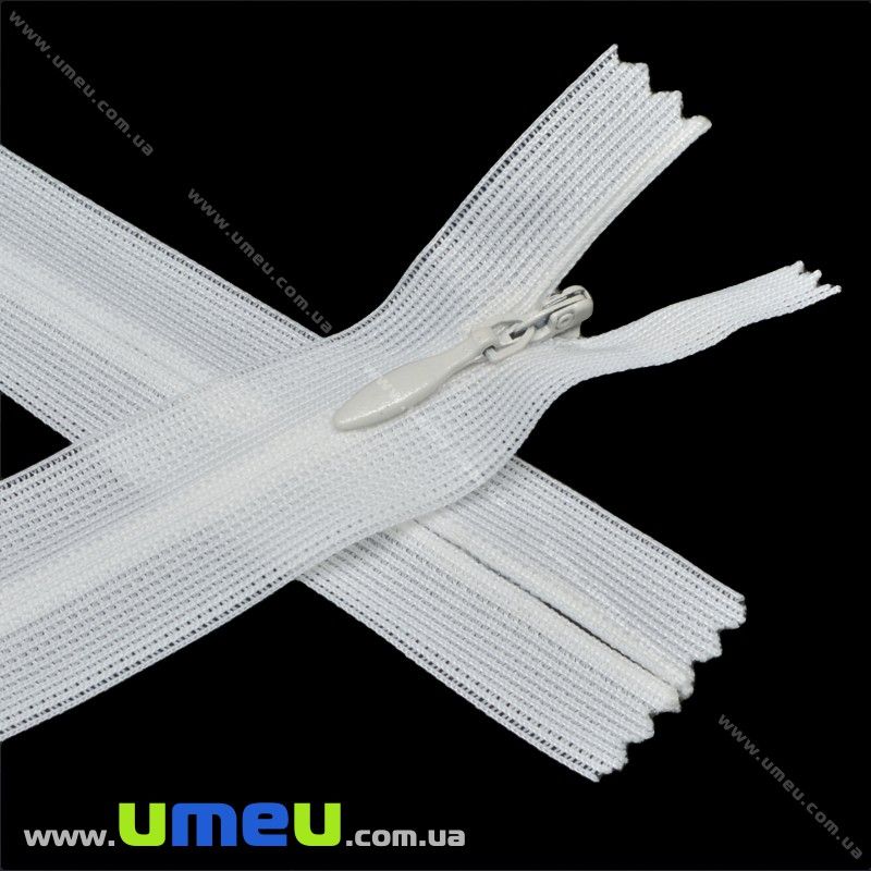 Блискавка (змійка) потайна нероз'ємна, 50 см, Тип 3, Біла (ZIP-030189)