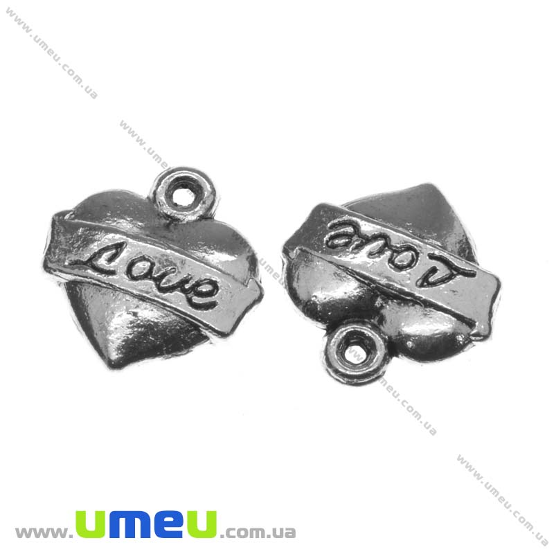 Підвіска метал. Серце (двостор.), 14х14 мм, Античне срібло (POD-004943)