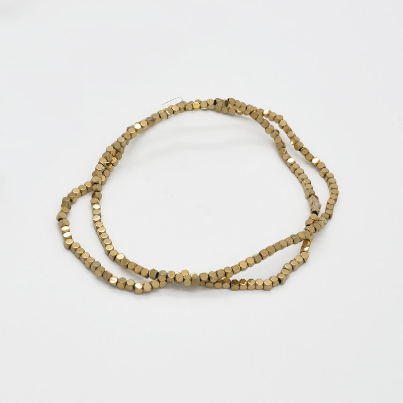 Намистини Гематит, Натур. камінь, Кубик, 2х2х2 мм, З покриттям, Золотисті (BUS-051759)