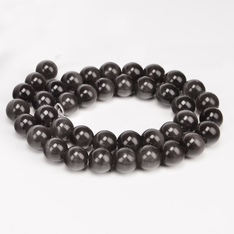 Бусины Кошачий глаз, Синт. камень, 10 мм, Серые, Круглые (BUS-054260)