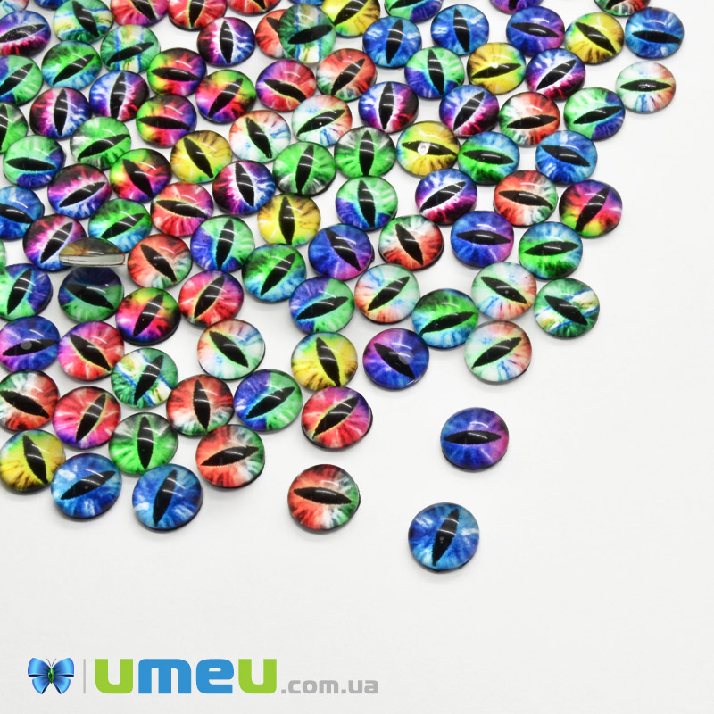 Кабошони скляні з принтом Око, 8 мм, Круглі, Мікс (KAB-050706)