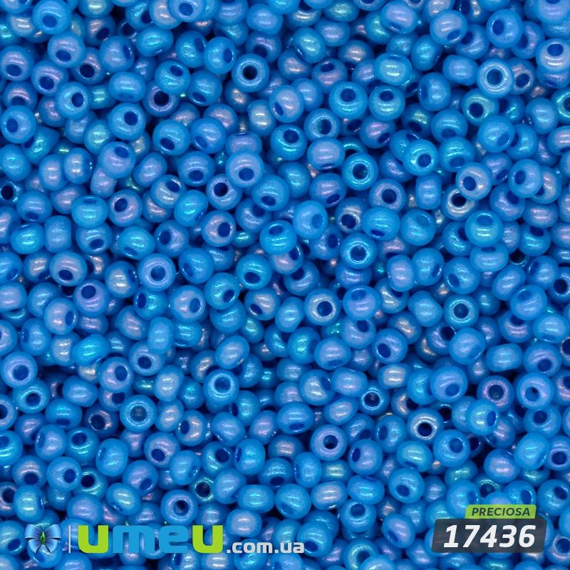Бісер чеський №863/17436, Синій райдужний, Перламутровий, 10/0 (BIS-043982)