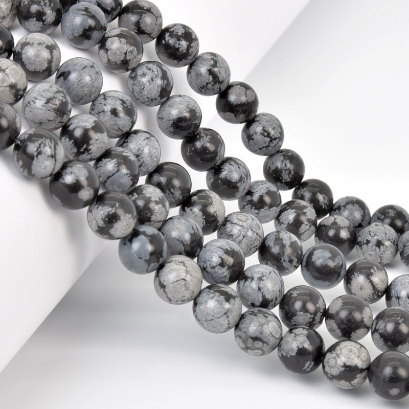 Намистини Сніжний обсидіан, Натур. камінь, 8,5 мм, Круглі (BUS-058000)