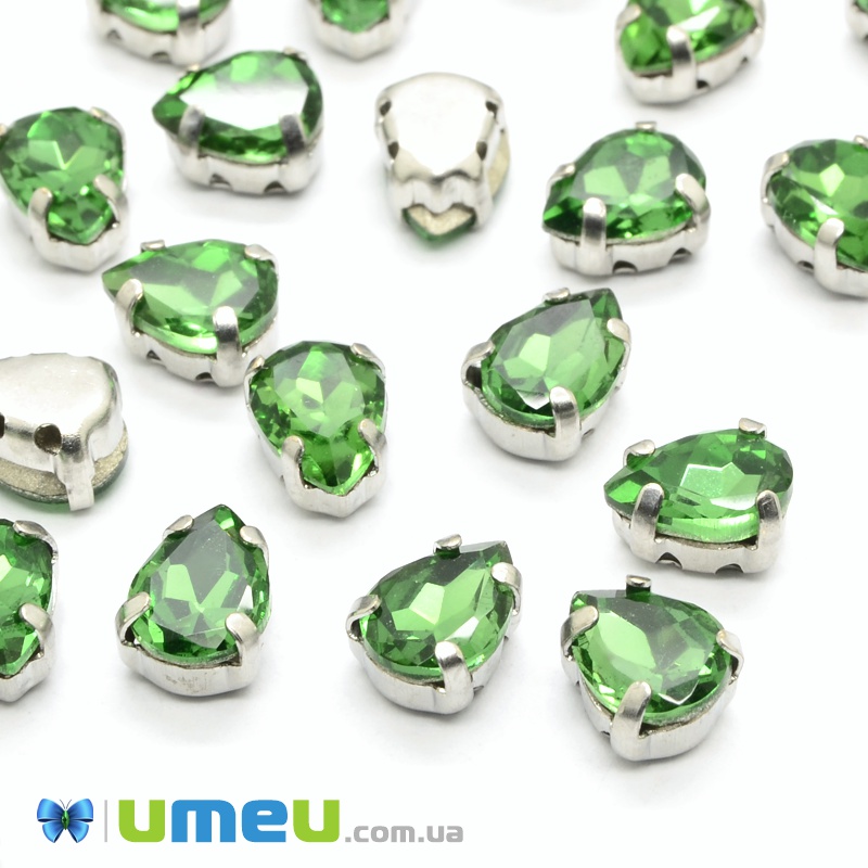 Шатон крапля 8х6 мм, Темне срібло, Зелений (KAB-038106)