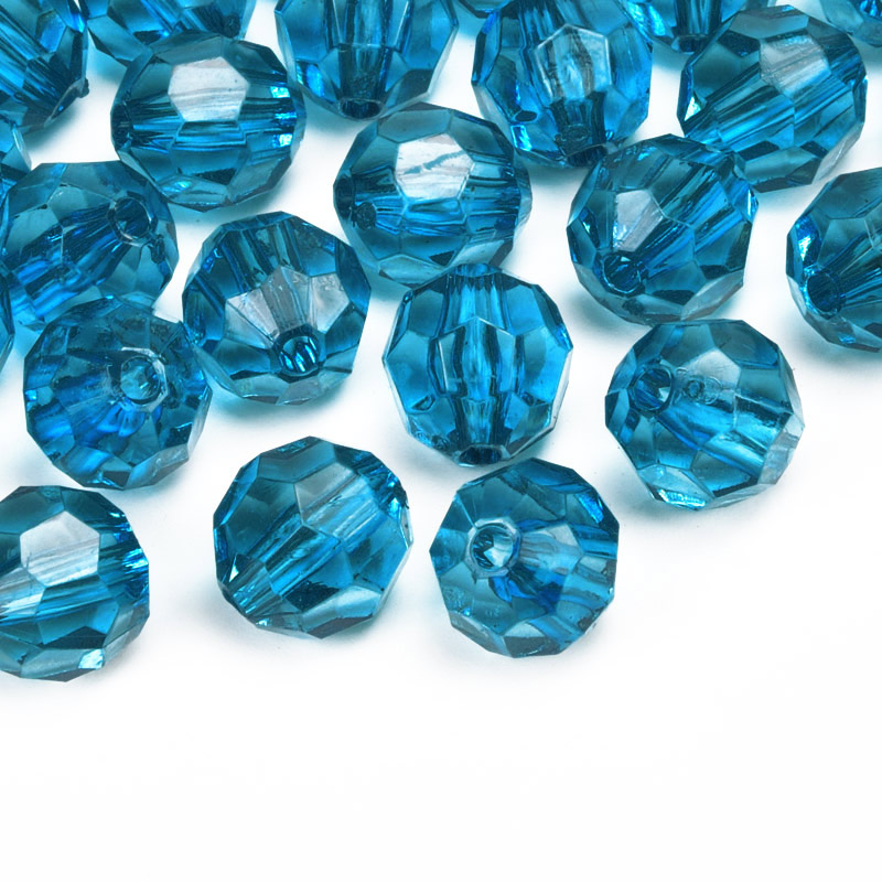 Намистини акрилові, Круглі грановані, 10 мм, Бірюзові (BUS-059887)