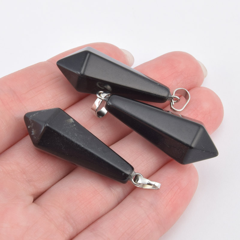 Підвіска Кристал, Натур. камінь Обсидіан чорний, 37х11 мм (POD-058610)