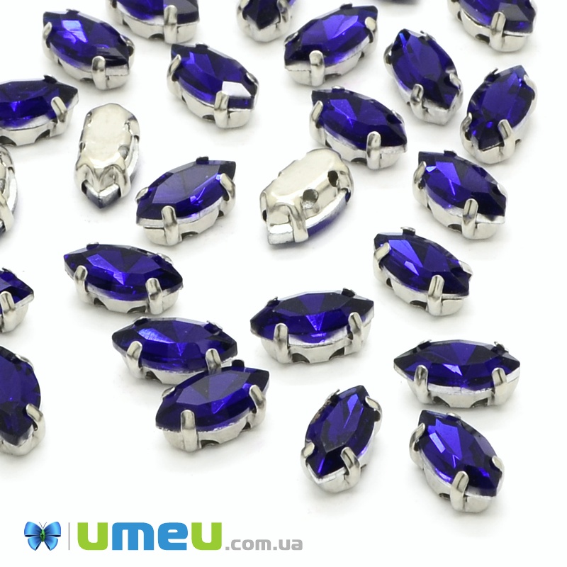 Шатон човник 18х9 мм, Темне срібло, Синій (KAB-052294)