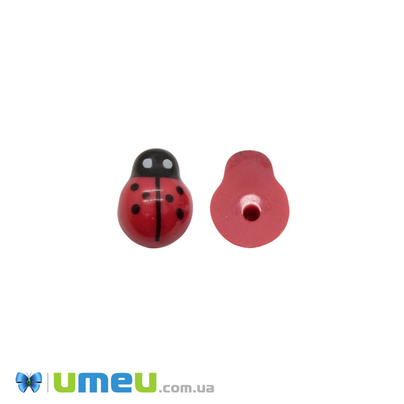 Кабошон из полимерной глины, Божья коровка, 13х10 мм, Красный (DIF-050779)