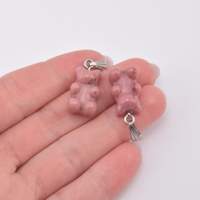 Підвіска Ведмедик, Натур. камінь Родоніт, 22х11х7 мм (POD-058662)