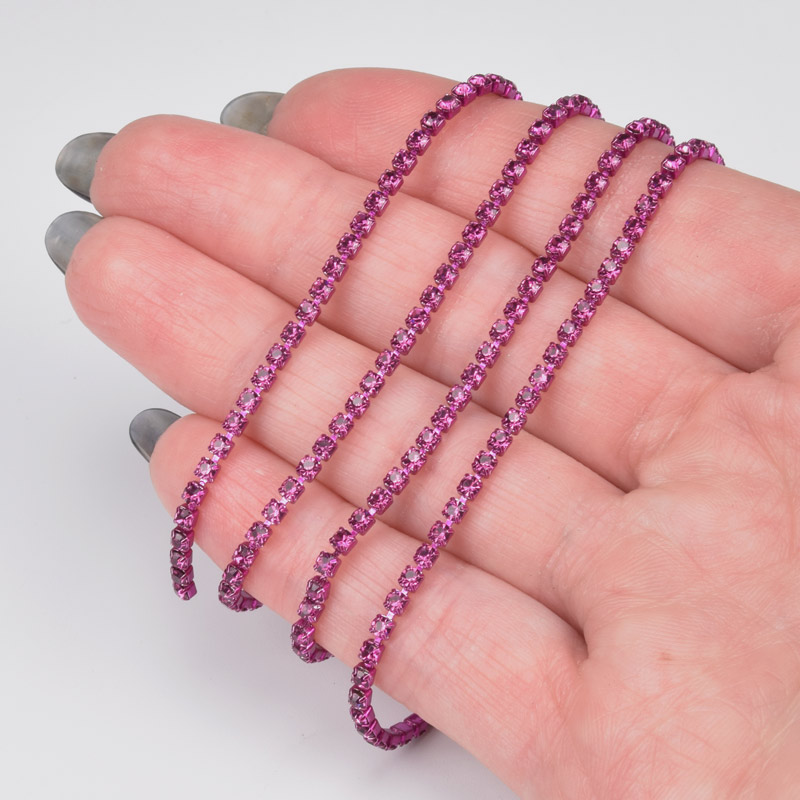 Стразовая цепь SS6 - 2,0 мм, Малиновая, Стразы стеклянные малиновые (ZEP-043001)