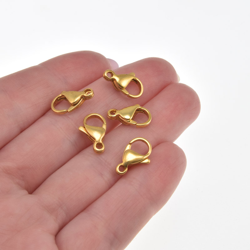 Замки-карабины из нержавеющей стали, 13х8 мм, Золото (STL-057073)