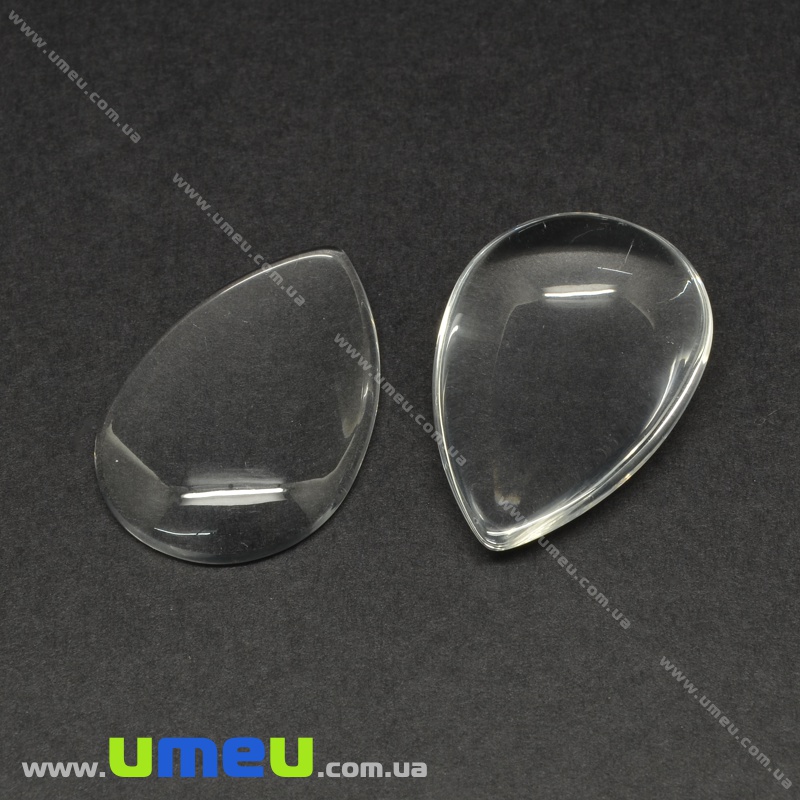 Кабошон стеклянный Линза капля, 20х30 мм, Прозрачный (KAB-035021)