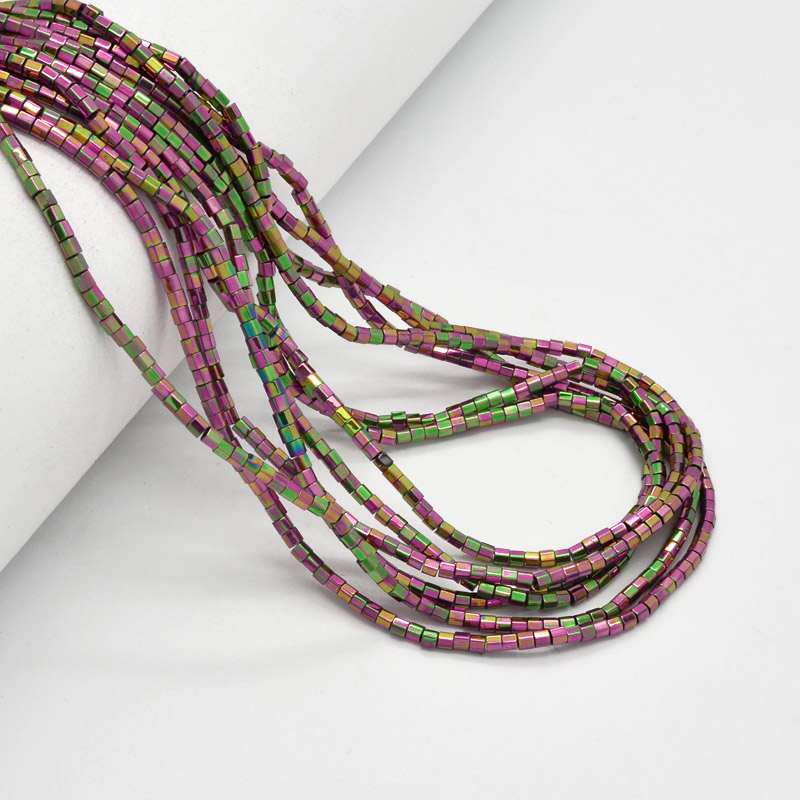 Намистини Гематит, Натур. камінь, 2,5 мм, Циліндр, З покриттям, Ірис (BUS-051765)