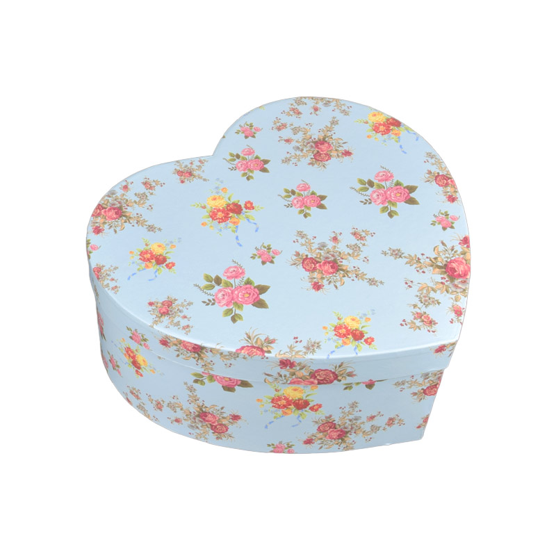 Подарочная коробка Сердце с принтом, 24х21,5х9,5 см, Голубая (UPK-060635)