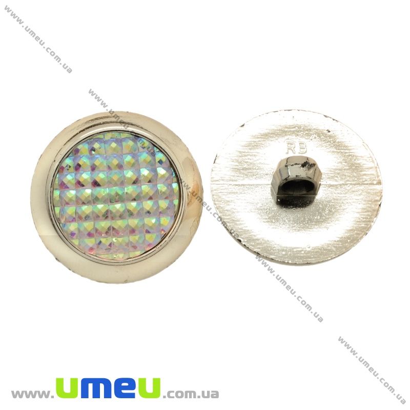 Гудзик пластиковий на ніжці зі стразами, 25 мм, Світле золото (PUG-021447)