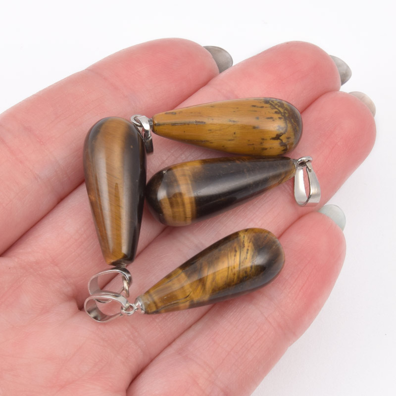 Підвіска Крапля, Натур. камінь Тигрове око, 29х10 мм (POD-009208)