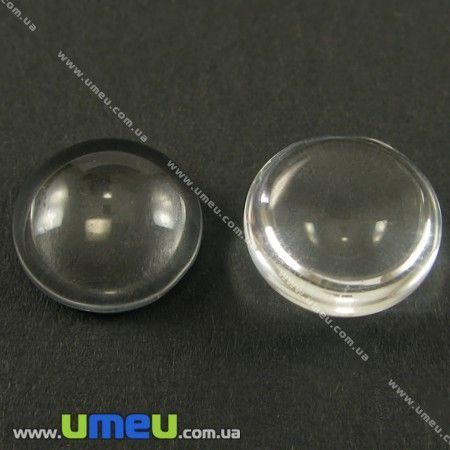 Кабошон стеклянный Линза круглая, 15 мм, Прозрачный (KAB-009235)