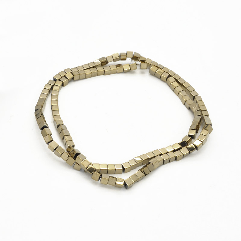 Намистини Гематит, Натур. камінь, Кубик, 3х3х3 мм, Золотисті (BUS-051753)