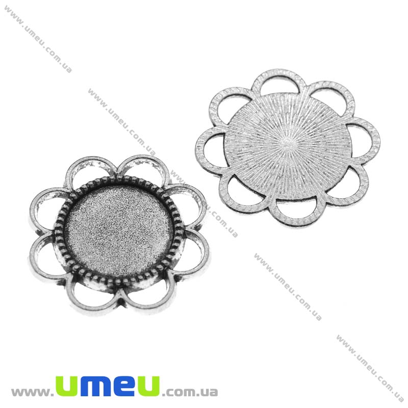 Основа круглая ажурная, 25 мм, 14 мм, Античное серебро (OSN-013498)