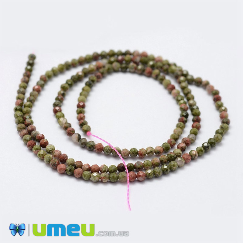 Намистини Унакит, 2 мм, Круглі грановані (BUS-040876)