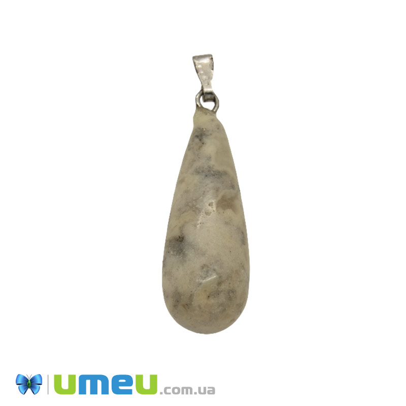 Підвіска Крапля з натурального каменю, Яшма пейзажна, 34х10 мм (POD-021943)