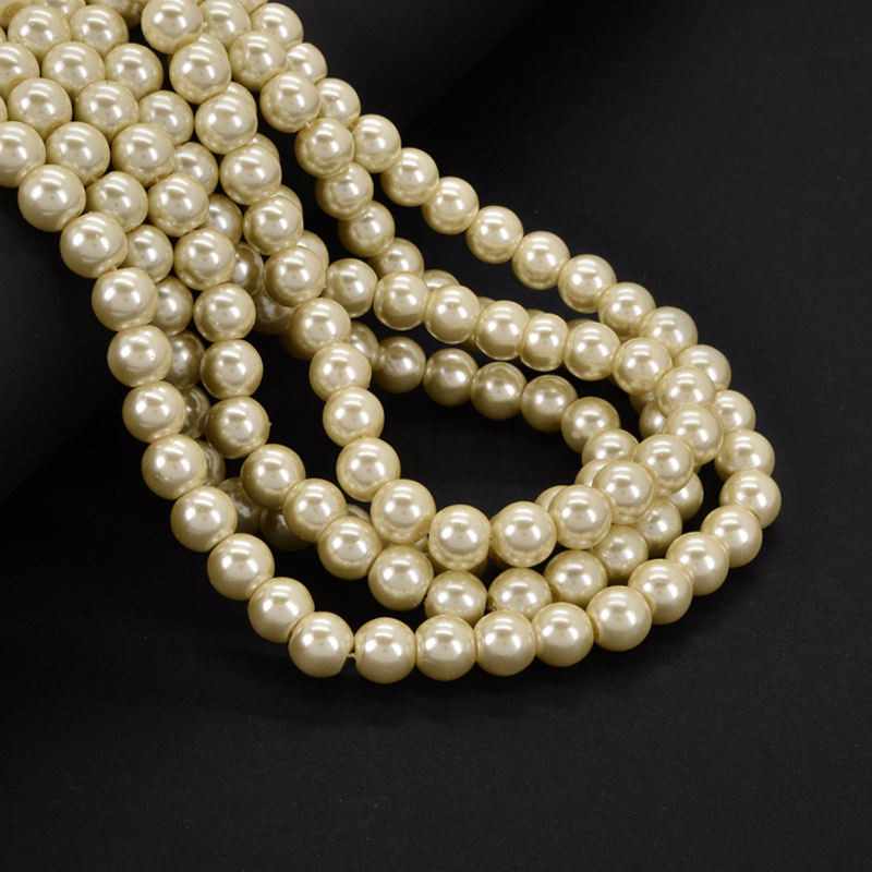 Бусины стеклянные Жемчуг, 8 мм, Желтые светлые, Круглые (BUS-052094)