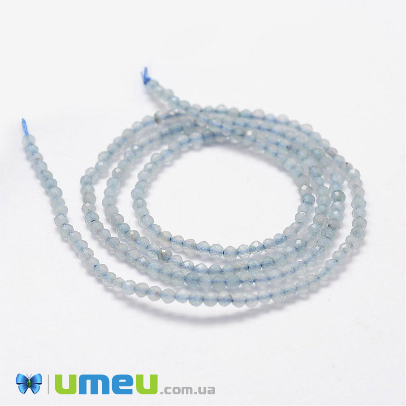 Намистини Аквамарин, Натур. камінь, 2,5 мм, Круглі грановані (BUS-040878)