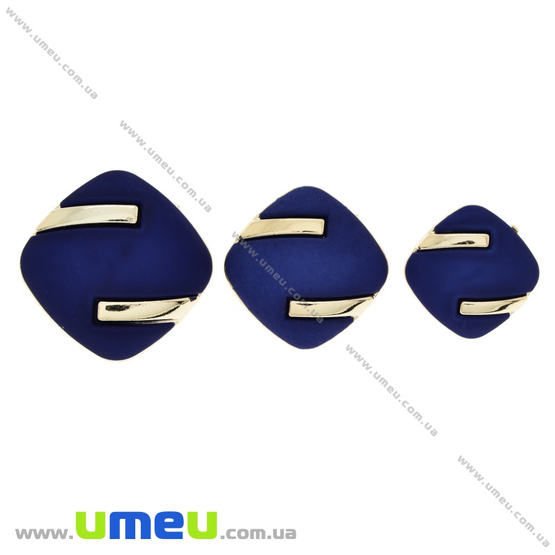 Пуговица пластиковая на ножке Матовая синяя, 21х21 мм, Светлое золото (PUG-021453)