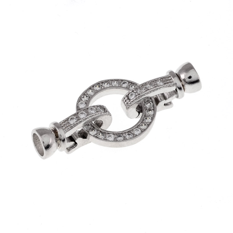 Застібка, 30х13 мм, Латунь із покриттям Родій, Куб. цирконій (ZAM-055451)