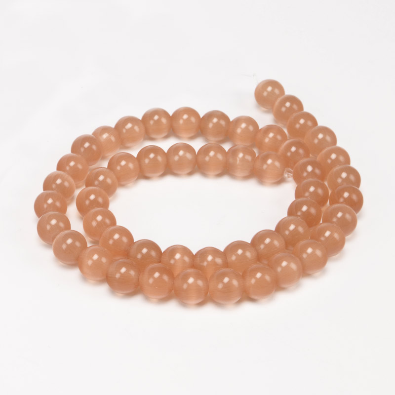Бусины Кошачий глаз, Синт. камень, 8 мм, Персиковые, Круглые (BUS-054271)