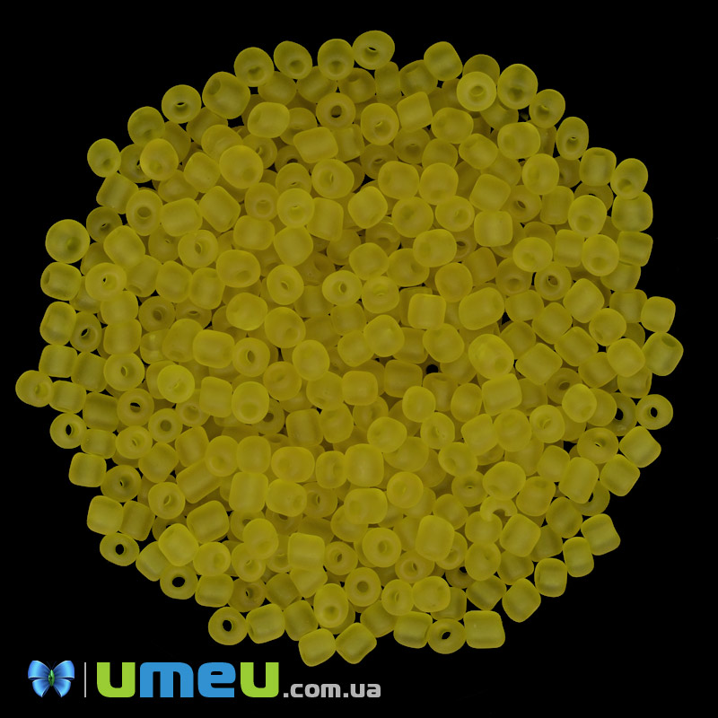 Бисер китайский крупный, 6/0, Желтый прозрачный матовый, 4 мм (BIS-039271)