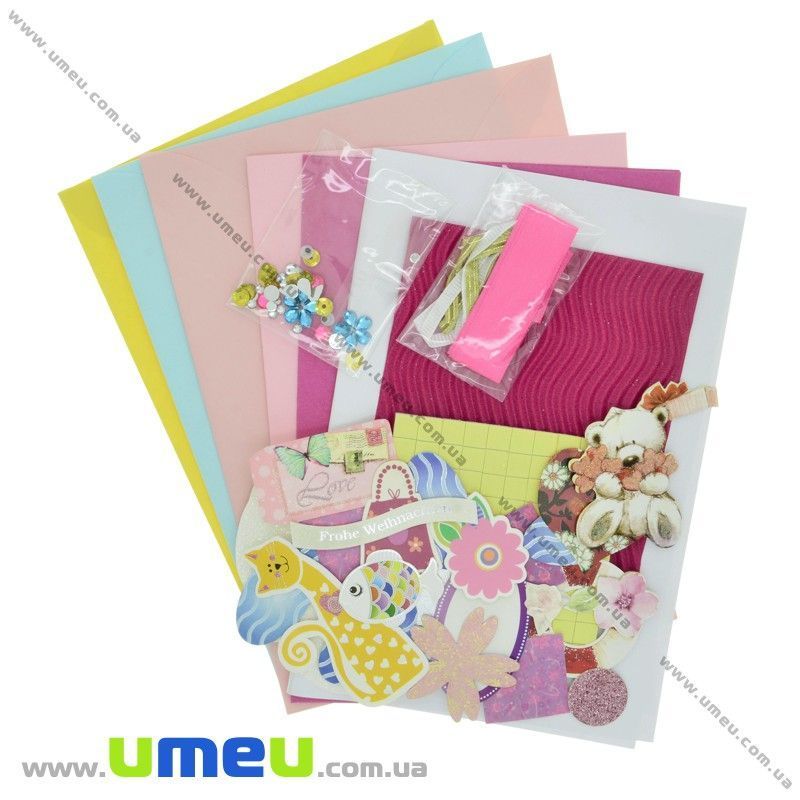 Набір скрапбукінгу для виготовлення 3-х великих листівок з конвертами (DIF-032797)
